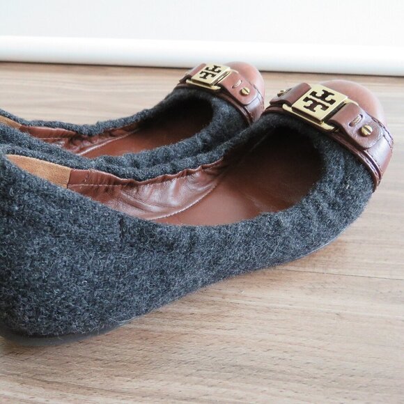 TORY BURCH Ambrose Sienna Flannel Wool Cap Toe Flats Shoes Officecore Academia - Picture 6 of 14